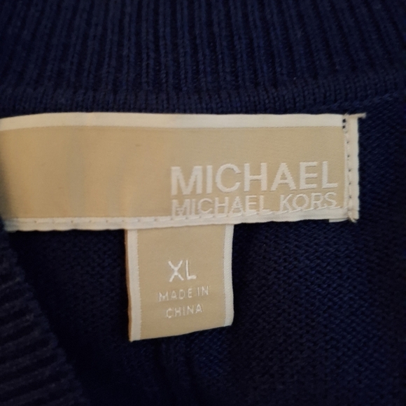 Michael Kors Dark Blue Knit Women's Poncho Sweater With Silver Grommets - Picture 8 of 8